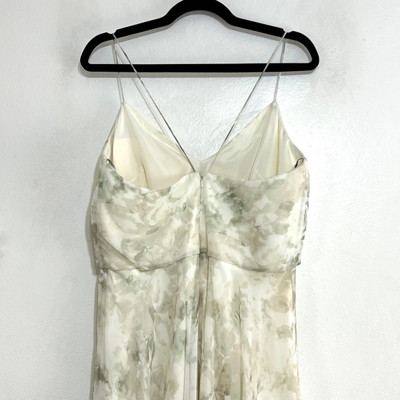 Jenny Yoo Inesse Chiffon V-Neck Spaghetti Strap Gown Floral Grey Multi Size 12 - Picture 7 of 12